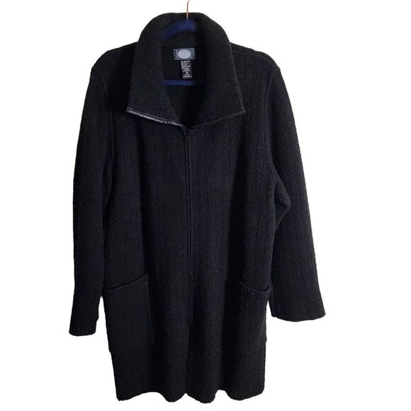 Magic Made In Italy Merino Wool Leather Trim Full Zip Coatagan Size M